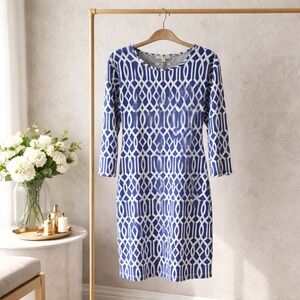 Jean-Pierre Klifa Paris XXL Blue White Chain Link Celtic Shift Dress 3/4 Sleeve